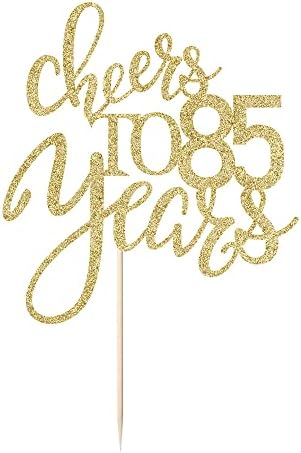 Gold Glitter Cheers to 85 years Cake topper, Happy 85th Birthday Cake Decorations,Perfect for 85 Years Cake Decorating,Wedding/Anniversary Party Decorating supplies.