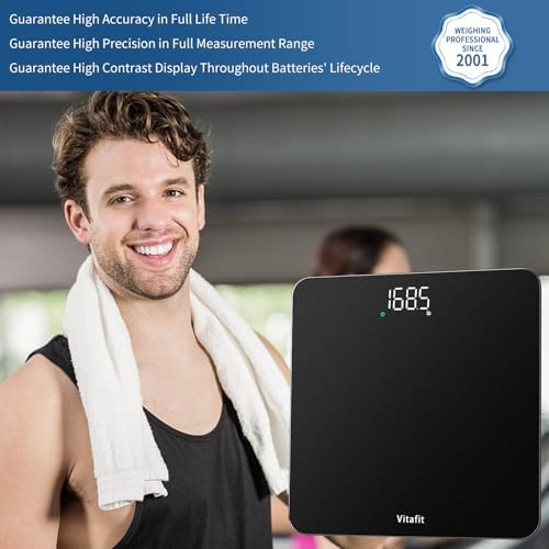 Vitafit Scale for Body Weight, High Accuracy 0.1lb by Our Professional Factory Since 2001, Digital Weight Scale LED and Step On, 3*AAA Batteries Included, 400lb/182kg, Spray Silver Black