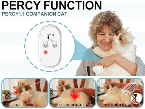 Chongker Interactive Companion Robot Cat Pets, Handmade Weighted Stuffed Animals, Cat Plush Toy with Voice Response, Realistic Heartbeat and Purring, Ragdoll Cat