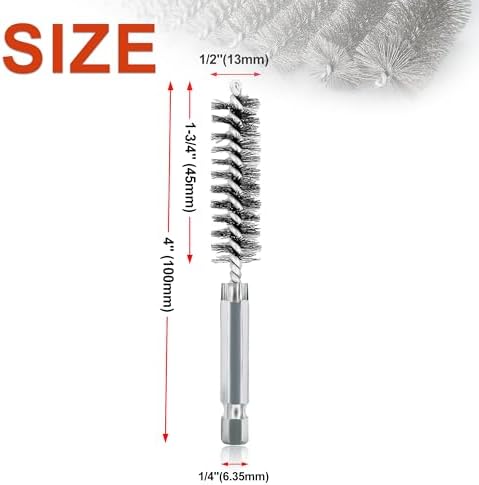 ASNOMY 5Pcs 1/2" Stainless Steel Bore Brush Set, Stainless Steel Bristles, Twisted Wire, 1/4" Hex Shank
