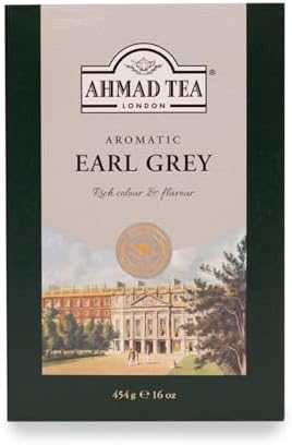 Ahmad Tea Black Tea, Earl Grey Aromatic Loose Leaf, 454g - Caffeinated and Sugar-Free