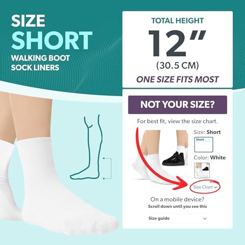 BraceAbility Walking Boot Sock Liners – (1 Pair) Replacement Medical Tube Socks for Under Orthopedic Foot Cast Shoes, Air CAM Walkers, and Surgical Fracture Boots for Men or Women (Short White)