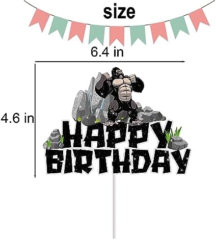 Gorilla Cake Topper for Boys Girls Adults Happy Birthday Safari Jungle Animal Ape Party Decorations Supplies Glitter Gorilla Birthday Cake Decorations