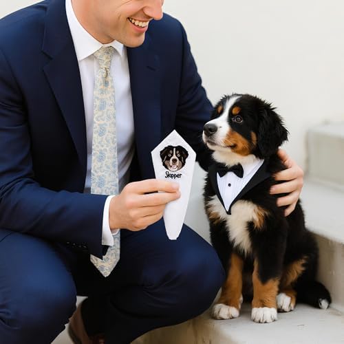 Personalized Embroidery Handkerchief, Custom Pet Face Photo Cotton Pocket Square Wedding Birthday Party Gift for Pet Lover