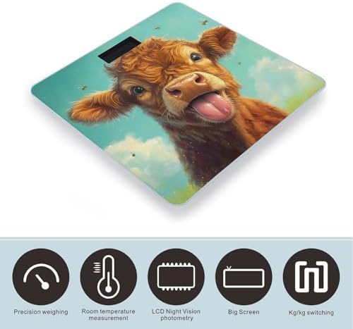 Cute Cow with Tongue Bees Digital Bathroom Scale for Body Weight Lighted LCD Display Round Corner