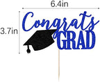 PALASASA Congrats Grad Cake Topper, 2025 Graduate Party Decorations (Blue 6.6inch)