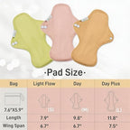 Langsprit Cotton Reusable Period Pads for Women, Washable Pads Menstrual, Regular Absorbency Cotton Cloth Menstrual Pads 3pcs Set with Mini Wet Bag, Suitable for Menstrual Period
