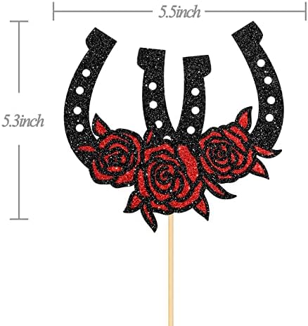 Horseshoe Birthday Cake Topper, Western Theme Cake Topper, Racing Horse, Western Wedding Party Cake Decorations Black Glitter