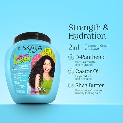 SKALA Expert Mais Cachos 2 in 1 Treatment Cream & Leave In Conditioner for Curly Hair, Vegan Hair Mask, Shea Butter & Castor Oil, Deep Hydration Mask, Softening & Smoothing, Anti Frizz Formula, 1000g