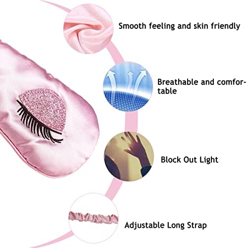Sleep Mask, Ulbemoll Silk Eye Mask Satin Blindfold Smooth Soft Breathable Travel Eye Cover Eyeshade Gifts with Elastic Strap for Women Girls Valentine's & Mother Day- Pink