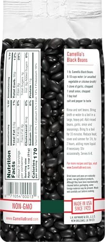 Camellia Brand Dried Black Beans, Frejoles Negros – Premium Non-GMO Black Turtle Beans for Soups, Chili, Tacos, Burritos, Rice & Peas, Latin & Southwestern Cooking – Gluten-Free, High Protein, Vegan & Vegetarian Friendly, 1 Pound (Pack of 2)