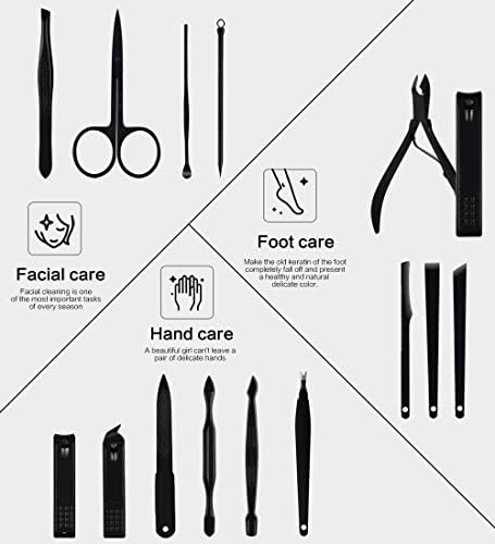 Nail Clippers Sets High Precisio Stainless Steel Nail Cutter Pedicure Kit Nail File Sharp Nail Scissors and Clipper Manicure Pedicure Kit Fingernails & Toenails with Portable Stylish case (Black)