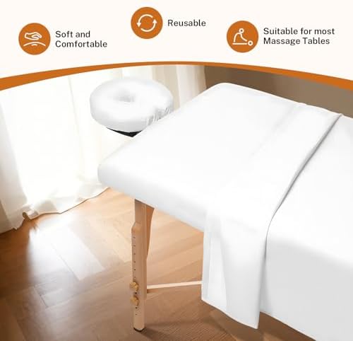 4 Sets Premium Microfiber Massage Table Sheets Set, 3 Piece Massage Table Cover, Sheets for Massage Table Include Flat Sheet, Fitted Sheet, and Massage Face Rest Cover, White
