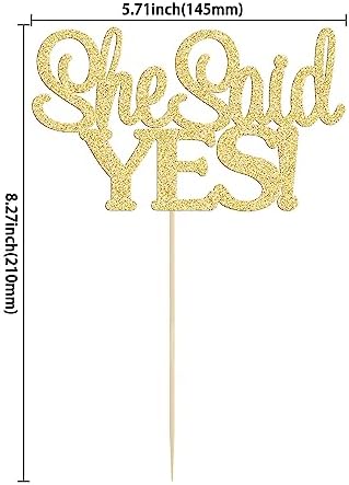 Gyufise 1Pcs Gold She Said Yes Cake Topper for Engagement Bridal Shower Wedding Shower Proposal Bachelorette Party Decorations Supplies