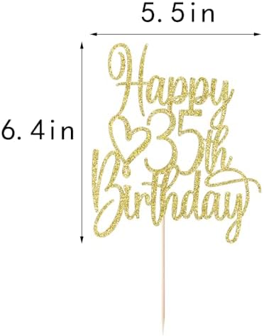 Gold Glitter Happy 35th Birthday Cake Topper - Cheers to 35 Years Cake Topper, 35 & Fabulous Cake Decoration for Hello 35th Birthday Anniversary Party Cake Decorations Supplies
