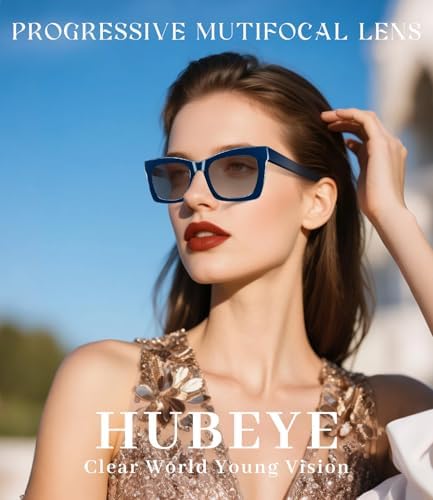 Hubeye Progressive Reading Glasses For Women Fashion Style Blue Light Blocking Computer Multifocus Square Reader