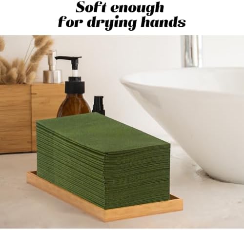 KAMMAK Matcha Green Napkins Disposable with Pocket Cloth Like Dinner Paper Napkins 100 Pack Folded Wedding Reception Napkin Bathroom Guest Hand Towels for Party Decoration (16.5 x 16.5 inch)
