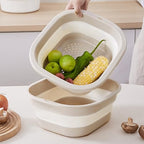 Collapsible Dish Basin with Colander, Foldable 2-in-1 Dish Pan and Strainer Set with Drain Holes, Portable Wash Basin for Kitchen Sink, Camping, Travel & RV (Grey)