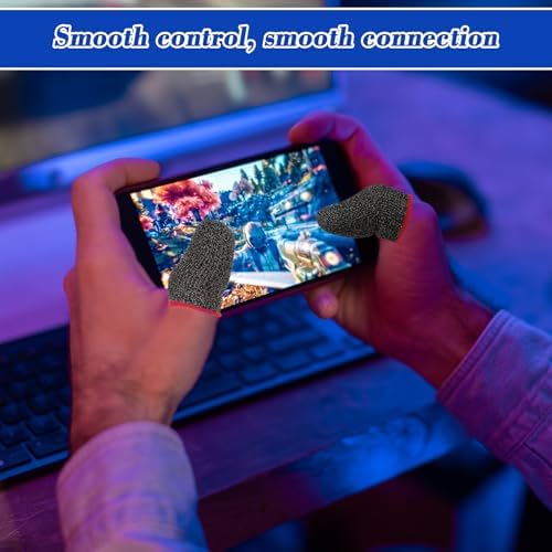 40 Pcs Gaming Finger Sleeves Anti Sweat Thumb Sleeves Mobile Game Controller Touchscreen Finger Covers Breathable Sensitive Responsive Fabric (Blue Edge, red Edge)