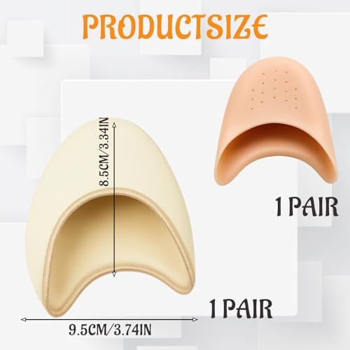 2 Pairs (1 Silicone & 1 Sponge), Toe Pads for Pointe Shoes, Comfortable Cushioning for Ballet Dancers, Soft Material for Pointe Shoe Protection