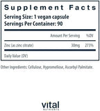 Vital Nutrients Zinc Citrate 30mg - Easily Absorbed Immune Support Supplement - Vegan Zinc Supplement - Gluten, Dairy, Soy Free - Non-GMO - 30mg - 90 Capsules