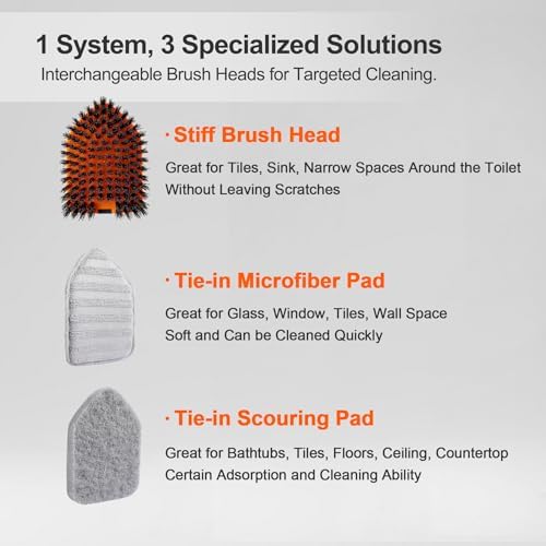 Tile Tub Scrubber Brush with 3 Different Function Cleaning Heads and 56" Extendable Long Handle-No Scratch Shower Scrubber for Cleaning Bathroom Kitchen Toilet Wall,Bathtub,Sink,Grey