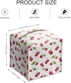 Tissue Box Cover Square - Red Cherries Tissue Box Holder with Bottom Belt, Leather Facial Paper Holder Decor for Bathroom Vanity Countertop, Nightstands, Dining Table, Office, Car -07
