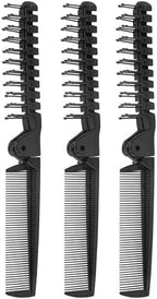 3PCS Travel Foldable Brush, Anti-Static Hair Comb and Double Headed Hairdressing Tool for Men & Women (Black)