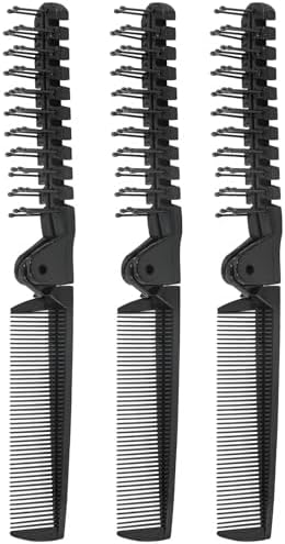 3PCS Travel Foldable Brush, Anti-Static Hair Comb and Double Headed Hairdressing Tool for Men & Women (Black)