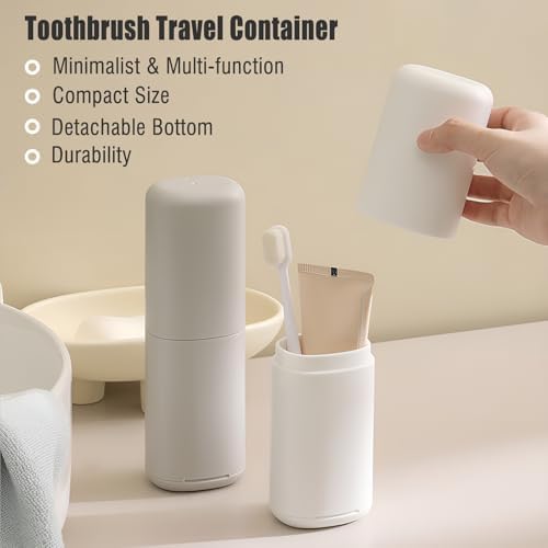 AIMAIAIMAI Travel Toothbrush Case with Cup, White - Toothbrush and Toothpaste Travel Case, Doubles as Dorm Toothbrush Holder, Detachable Base, Compact Toothbrush Covers for Camping, Business Trip