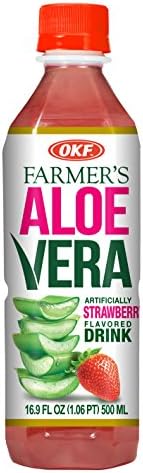 OKF Farmer's Aloe Vera Drink, Strawberry, 16.9 Fluid Ounce (Pack of 12)