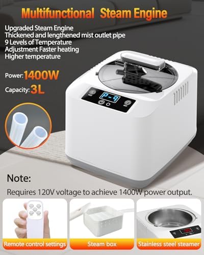 KASUE Portable Steam Sauna Tent for Home, Infrared Sauna with 3L Steamer, 9 Temp Levels & 99 Min Timer, 5-Layer Waterproof Insulated, Folding Chair Included, Indoor Spa (Light Black)