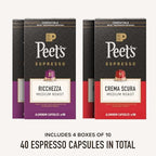 Peet's Coffee, Medium Roast Espresso Capsules Variety Pack, Compatible with Nespresso Original Machine, 100% Arabica Coffee - Intensity 8-9, 40 Count (4 Boxes of 10 Espresso Capsules)
