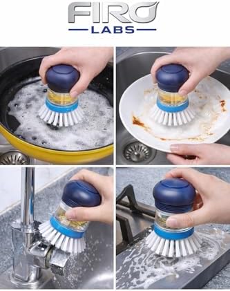 Soap Dispensing Dish Brush – Refillable Kitchen Scrub Brush with Liquid Soap Dispenser, Heavy Duty Scrubber for Pots, Pans & Dishes