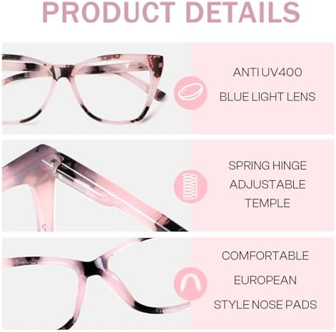 Oversized Reading Glasses for Women Stylish Cat Eye Glasses Blue Light Blocking Computer Readers with Spring Hinge