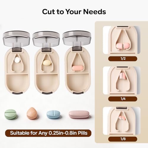 Daviky Pill Cutter Splitter with Removable Silicone Pad, Safe and Precise Cutting for Large, Small & Tiny Pills, Vitamins and Tablets, Stainless Steel Blade, Travel Size, BPA Free