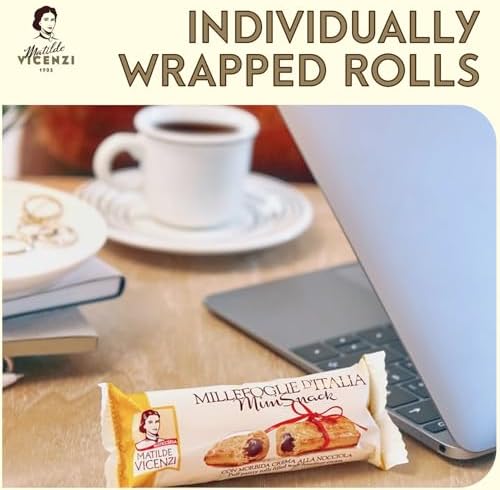 Delizia Hazelnut Cream by Pasticceria Matilde Vicenzi, Cream Filled Puff Pastry Patisserie Rolls, All-Natural, Kosher Dairy, Made in Italy - 4.41oz (125g) Box, 4-Pack