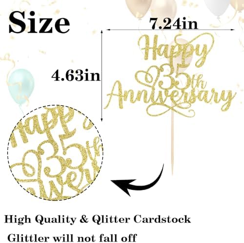 golden Glitter Happy 35th Anniversary Cake Toppers - Wedding Anniversary Party Decorations,35th anniversary cake topper, Company Anniversary Party, 35th Birthday Party Selected Decorations (35th)
