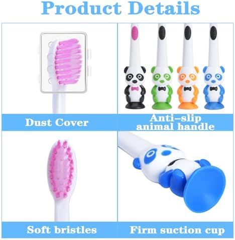 100 Pack Kids Toothbrush Bulk Soft Bristles Toddler Toothbrush with Suction Cup, Lovely Includes Travel Covers, Individually Wrapped Toothbrushes for Kid Home School Daycare Camp (Panda)