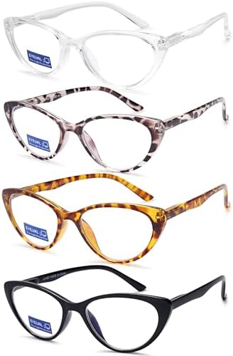 EYEURL 4-Pack Reading Glasses for Women-Cat Eye Blue Light Blocking Fashion Reader mit Spring Hinge,Anti-Glare Cat Eye Reading Glasses for Women,1.75