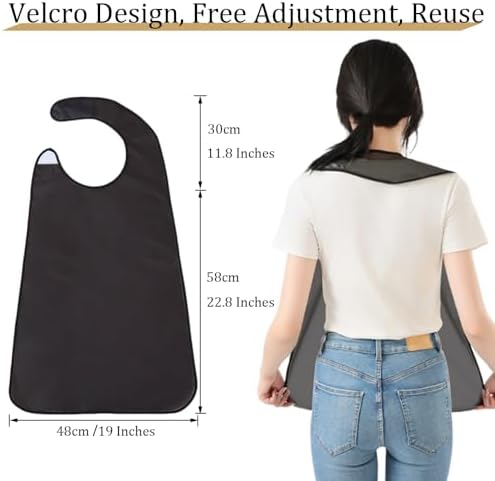MIUPOO Convenient Bib for Adults Elderly,Waterproof Adult Bibs for Eating Washable,Clothing Protectors for Adjustable Neck,Napkin Cloth with Edging,Black