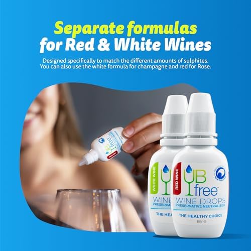 UBfree Wine Drops - 2pk Red & White - Removes Sulfites and Histamines from Red and White Wines | Naturally Eliminate Wine Headaches Sensitivities and Allergies | Odorless Tasteless | Discrete Portable