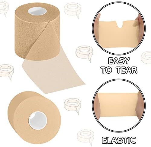 3 Rolls Pre Wrap Tape 2.75 Inch x 90 Yards Athletic Foam Underwrap Sports Pre Headbands for Hair Ankle Wrists Knees Sports(Beige)