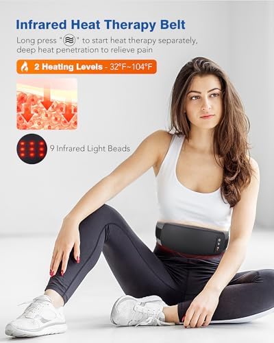 KNQZE Cordless Back Massager Belt for Pain Relief, Stomach Massager for Digestion, Heating Pad with 2 Heating Levels, Slimming Massage Belt with 3 Vibration Modes, Gifts for Women Men