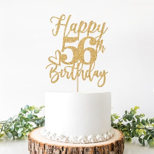 Happy 56th Birthday Cake Topper, 56 Birthday Decorations for Women/Men, Cheers to 56 Years, Hello 56, 56th Happy Birthday Party Decorations Gold Glitter