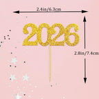 24 Pack 2026 Gold Cupcake Toppers, Glitter 2026 Food Cake Picks Decoration for New Year Birthday Wedding Graduation Party Dessert Decoration
