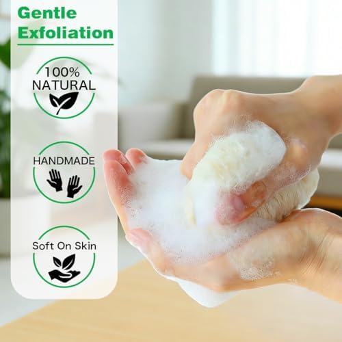 pisdoplop 4" Natural Loofah Exfoliating Body Sponge Scrubber, Plant-Based Organic Loofa Luffa for Men & Women Skin Care Bath Shower Cleaning Back & Fac, Natural Sponges for Dishes, Pack of 4