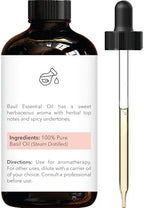 Brooklyn Botany Basil Essential Oil - Huge 4 Fl Oz - 100% Pure and Natural - Premium Grade with Dropper - for Aromatherapy and Diffuser
