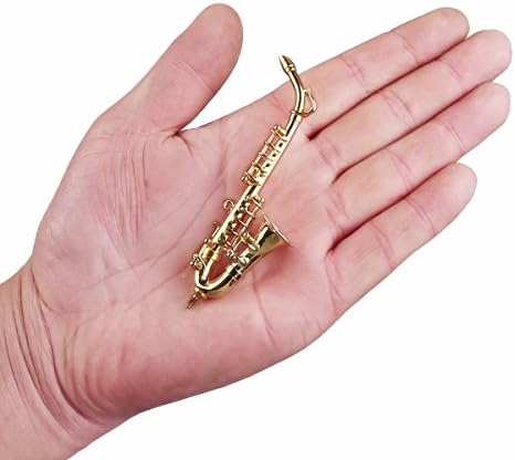 Miniature Saxophone with Stand and Case Brass Mini Musical Instrument Replica Collectible Figurines Dollhouse Accessories Model Home Decorations Ornaments (Alto Saxophone, 3.16"x1.69"x0.63")