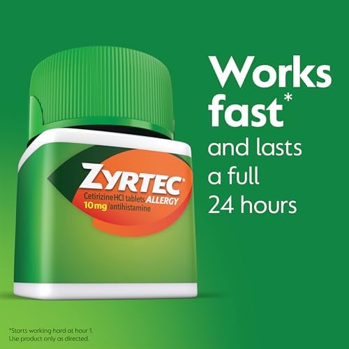 Zyrtec 24 Hour Allergy Relief Tablets, Indoor & Outdoor Anti Allergy Medicine with 10 mg Cetirizine HCl per Antihistamine Tablet, Relief from Runny Nose, Sneezing, Itchy Eyes & More, 45 ct
